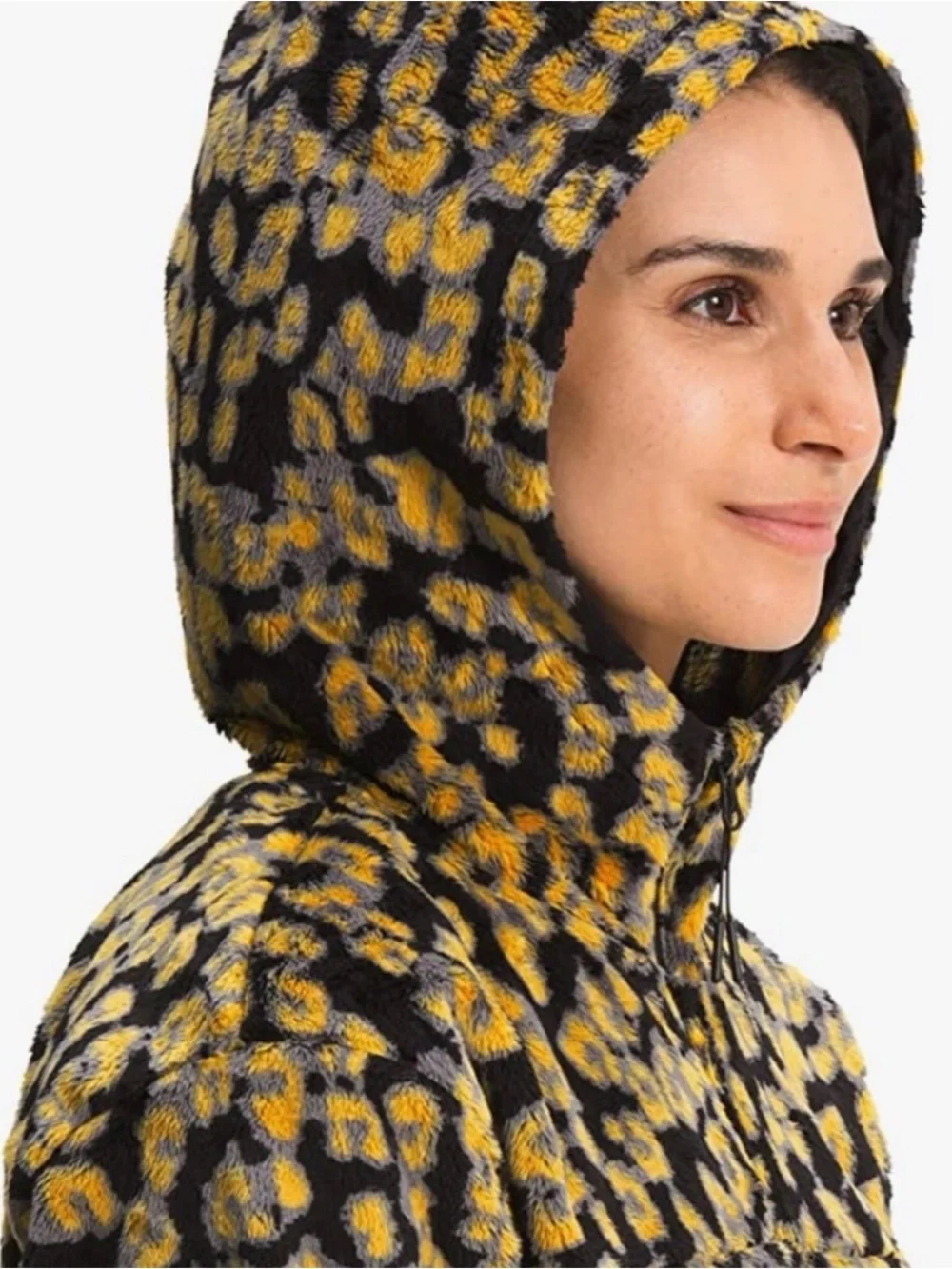 The North Face Osito Crop Hoodie Leopard Yellow Black Outdoor Cozy Gorpcore XL - Picture 3 of 12